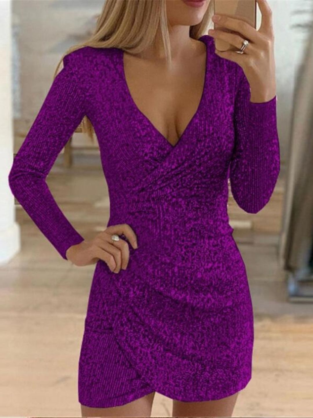 

HERE&NOW Women Long Sleeves Bodycon Dress, Purple