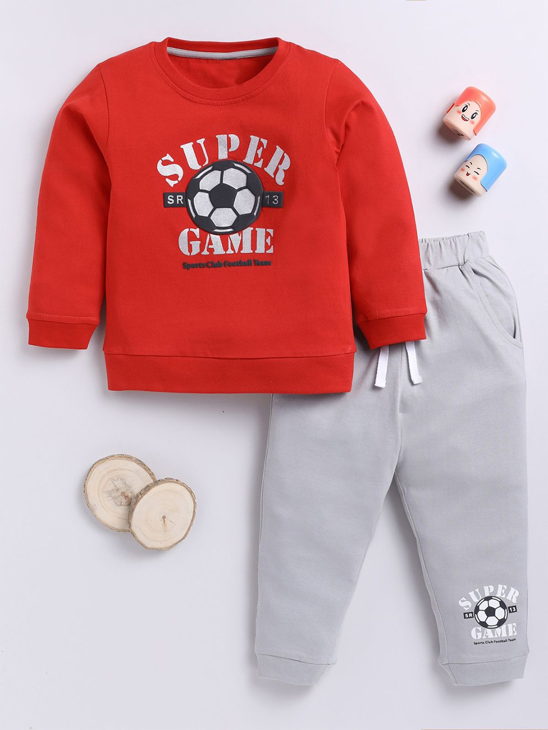 

BAESD Boys Printed Round Neck Long Sleeves Pure Cotton Sweatshirt With Jogger, Red