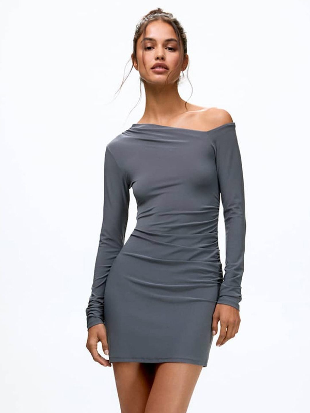 

KPOP Women Cold-Shoulder Sleeves Bodycon Dress, Grey