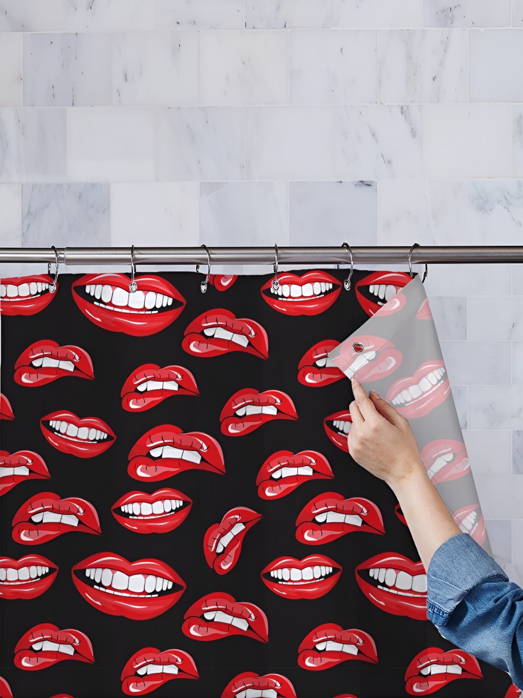 

ArtzFolio Black & Red Printed Waterproof Shower Curtain