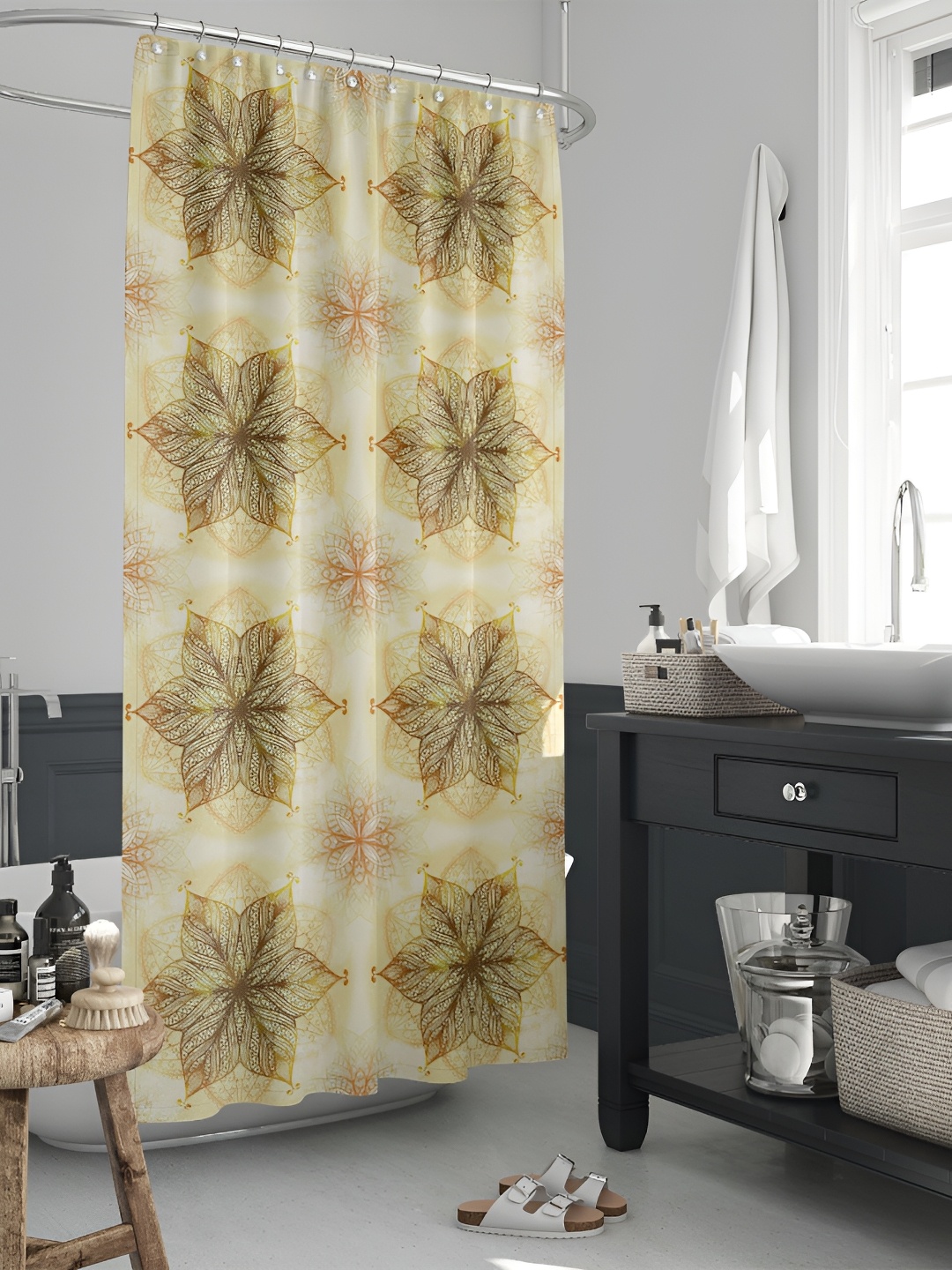 

ArtzFolio Cream Colored & Brown Printed Waterproof Shower Curtain