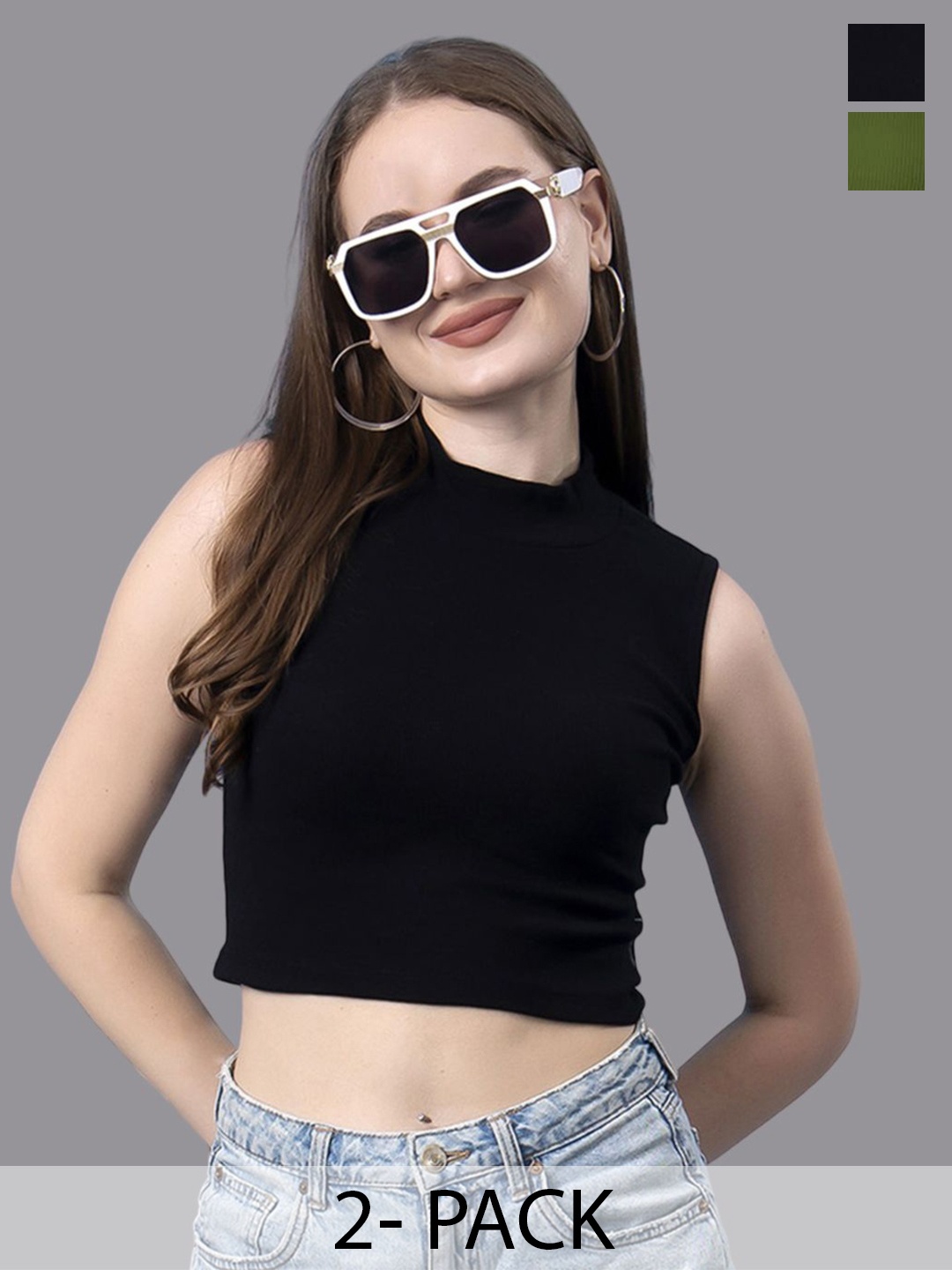 

Friskers Pack Of 2 Cotton Crop Top, Black