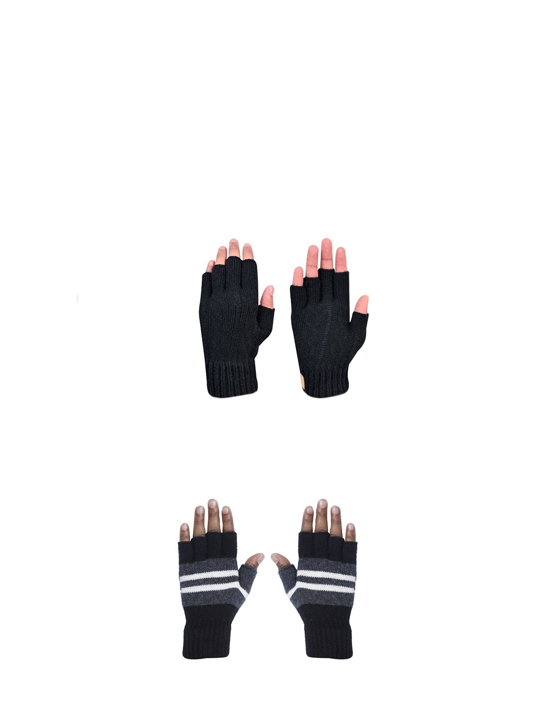 

LOOM LEGACY Men Striped Fingerless Gloves, Black