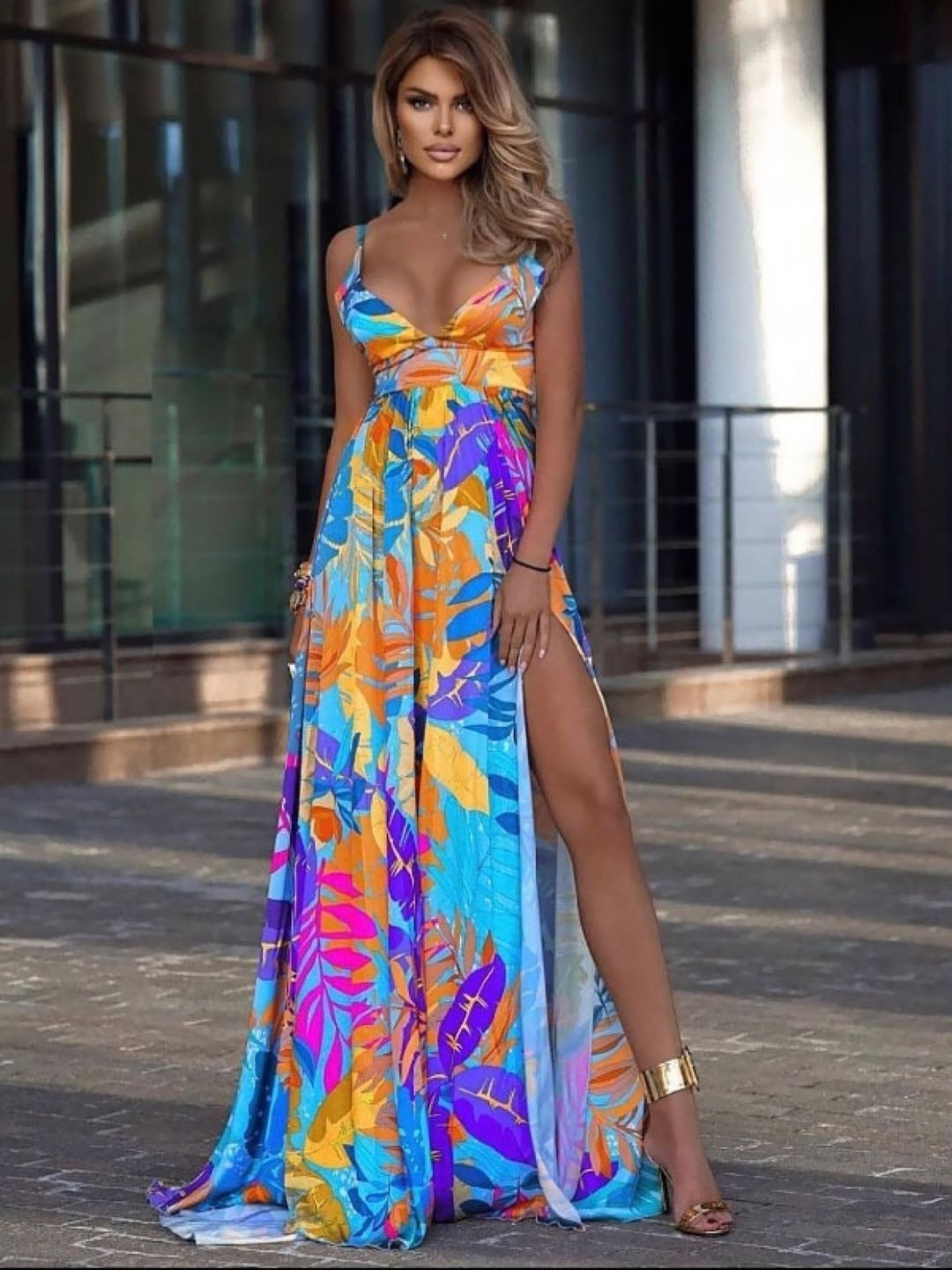 

StyleCast Women Tropical Printed A-Line Maxi Dress, Blue