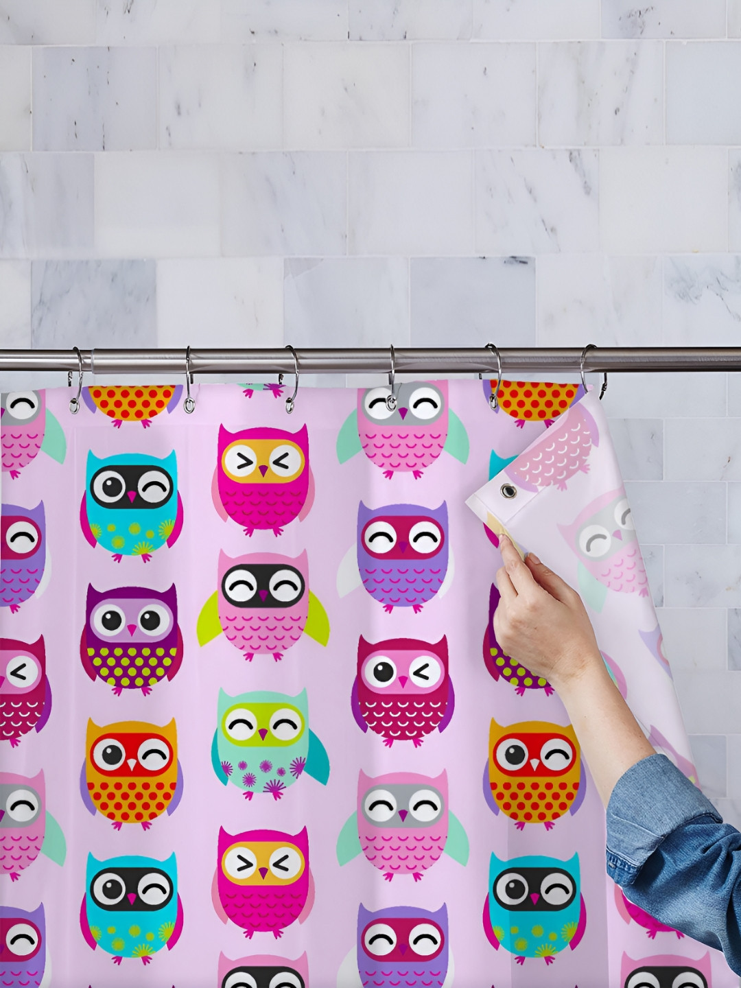 

ArtzFolio Blue & Pink Printed Waterproof Shower Curtain