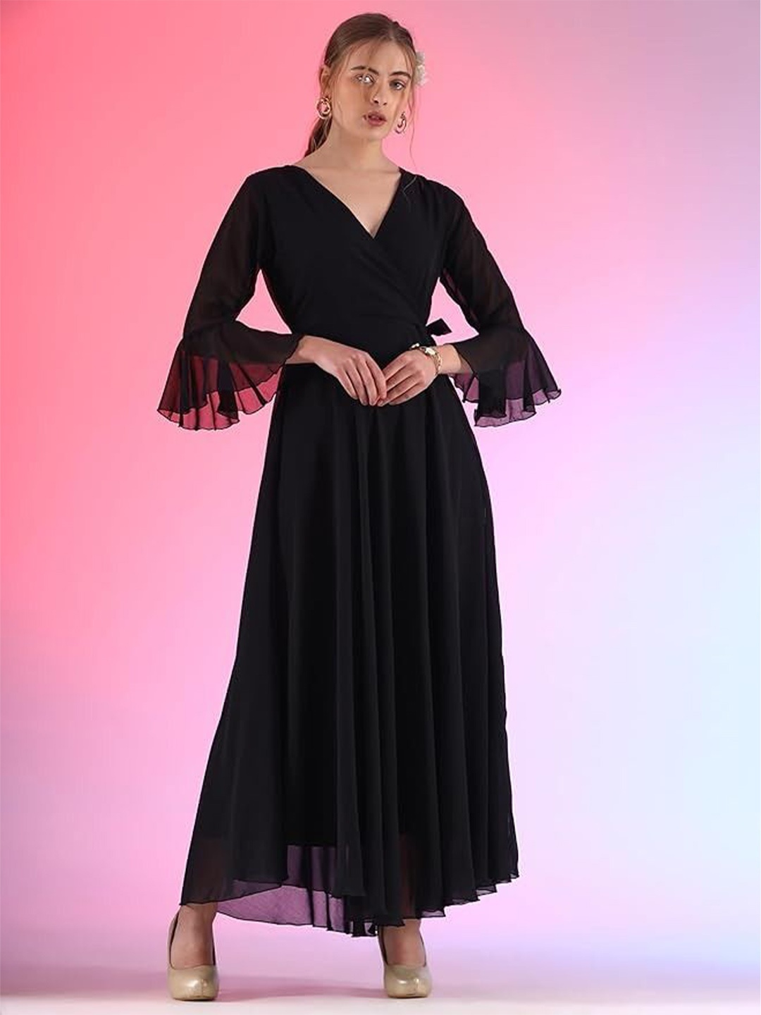 

Urban Komfort Women Flared Sleeve Fit & Flare Maxi Dress, Black
