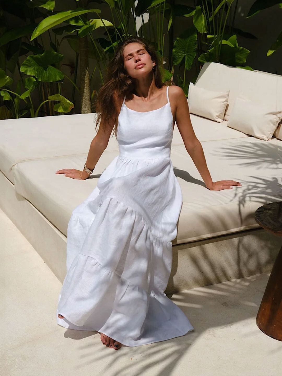 

StyleCast Cotton Shoulder Straps Maxi Tiered Dress, White