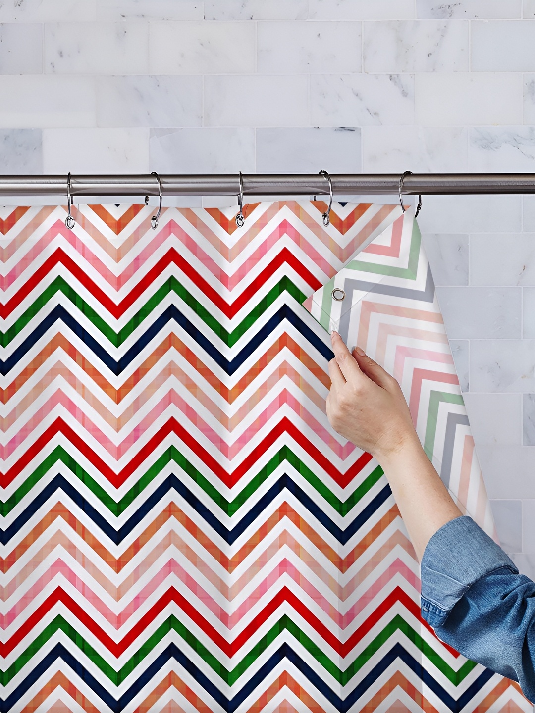 

ArtzFolio Pink & Green Geometric Printed WaterProof Shower Curtain