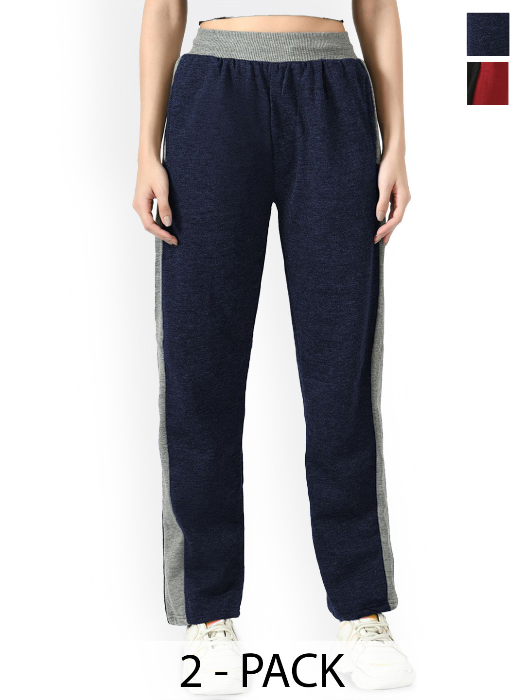 

BAESD Women Pack Of 2 Colourblocked Mid-Rise Regular Fit Track Pants, Blue