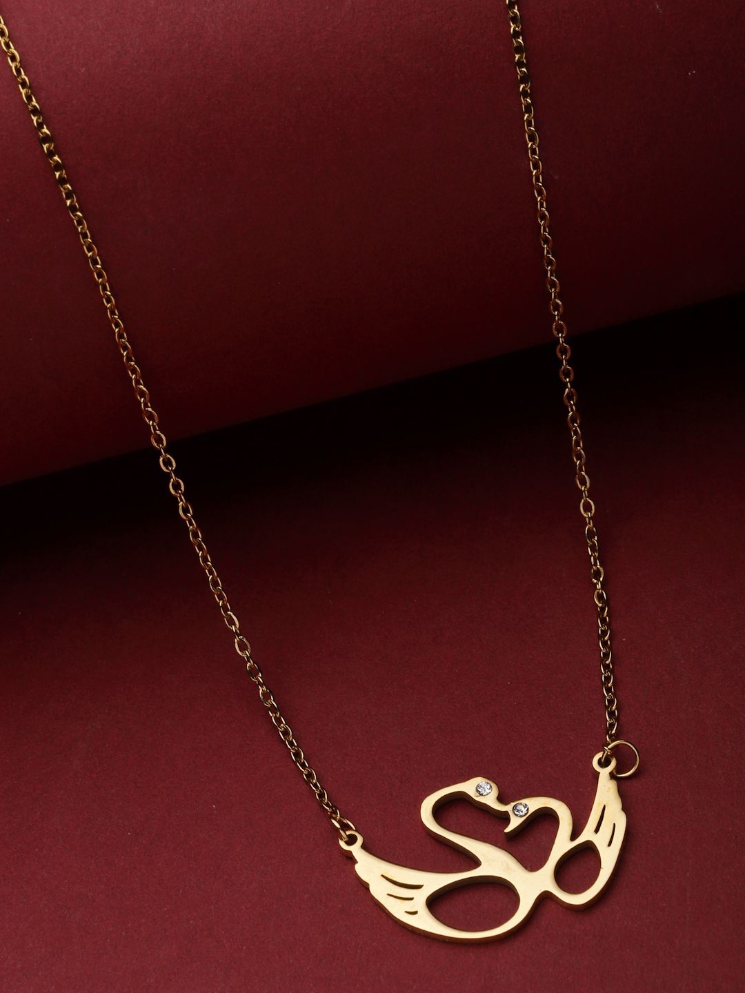 

DressBerry Gold-Plated CZ Studded Love Birds Minimal Pendant With Chain