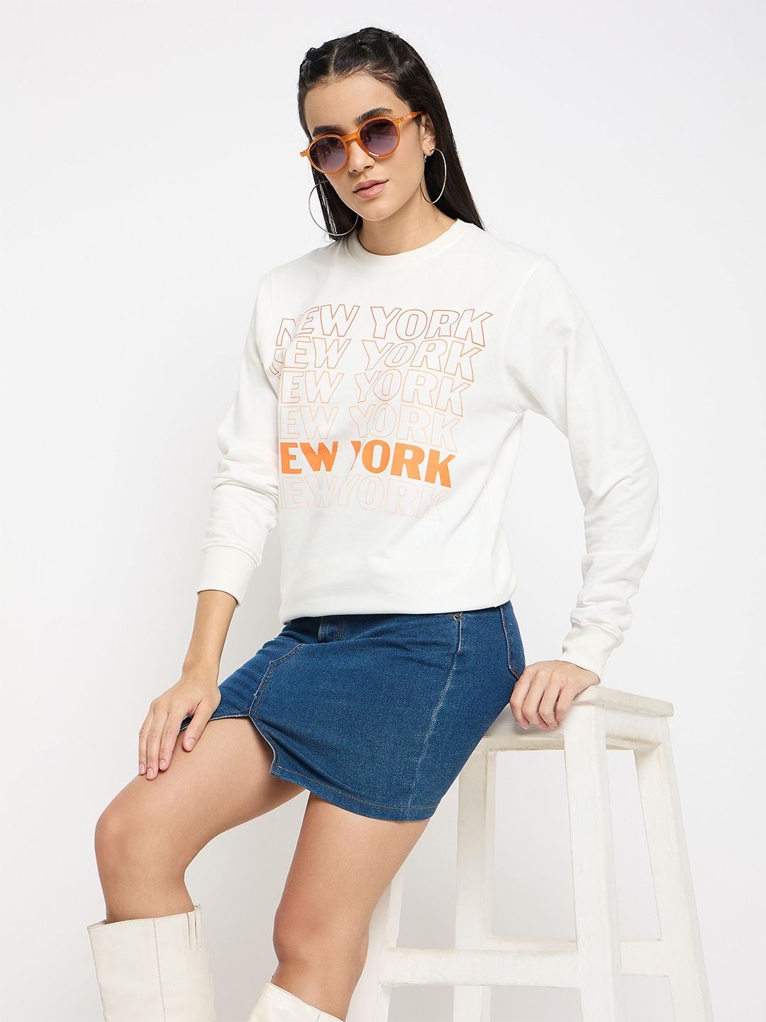 

Mast & Harbour Women Printed Sweatshirt, Off white