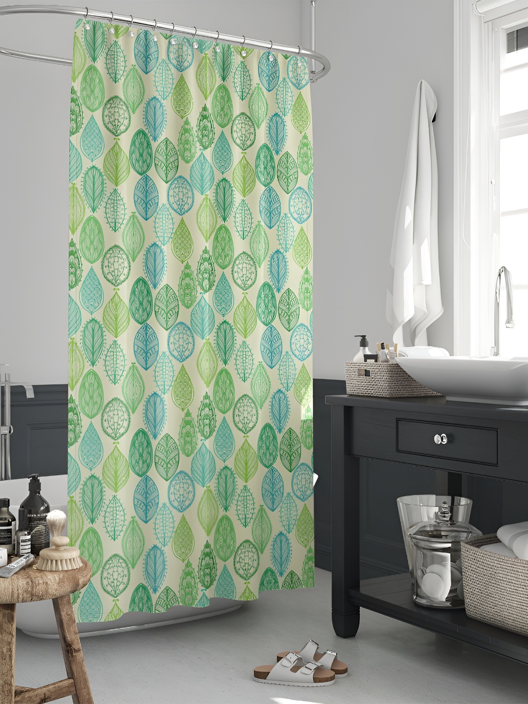 

ArtzFolio Green & Blue Printed Waterproof Shower Curtain