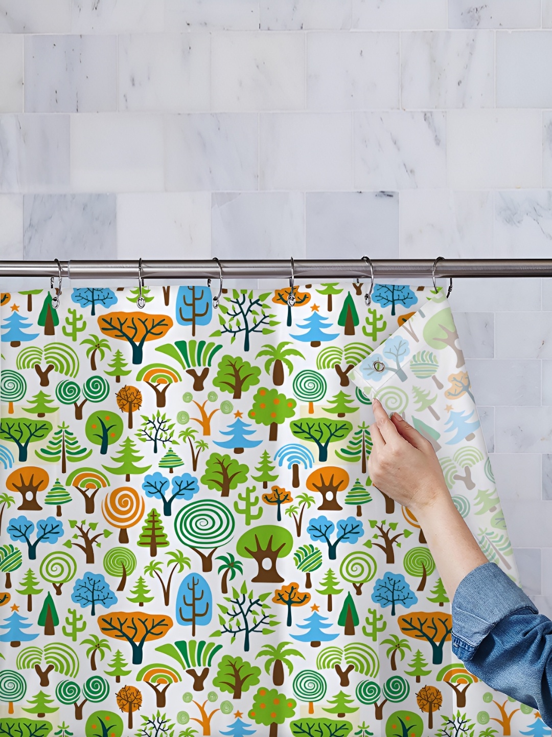 

ArtzFolio White & Blue Printed Waterproof Shower Curtains