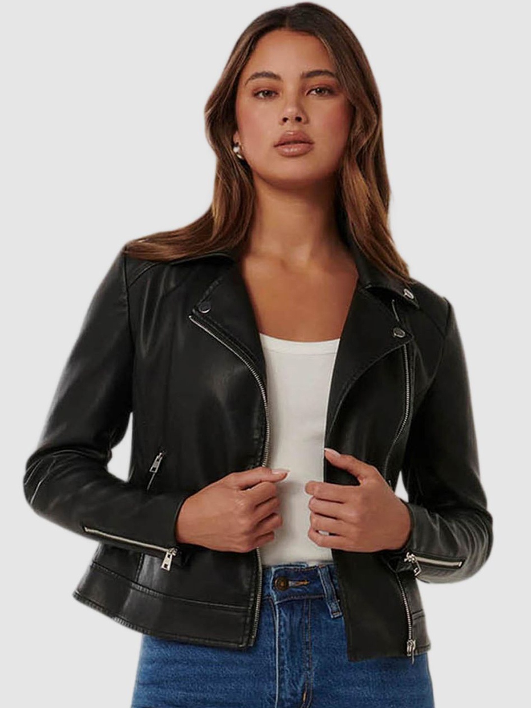 

Forever New Women Leather Jacket, Black