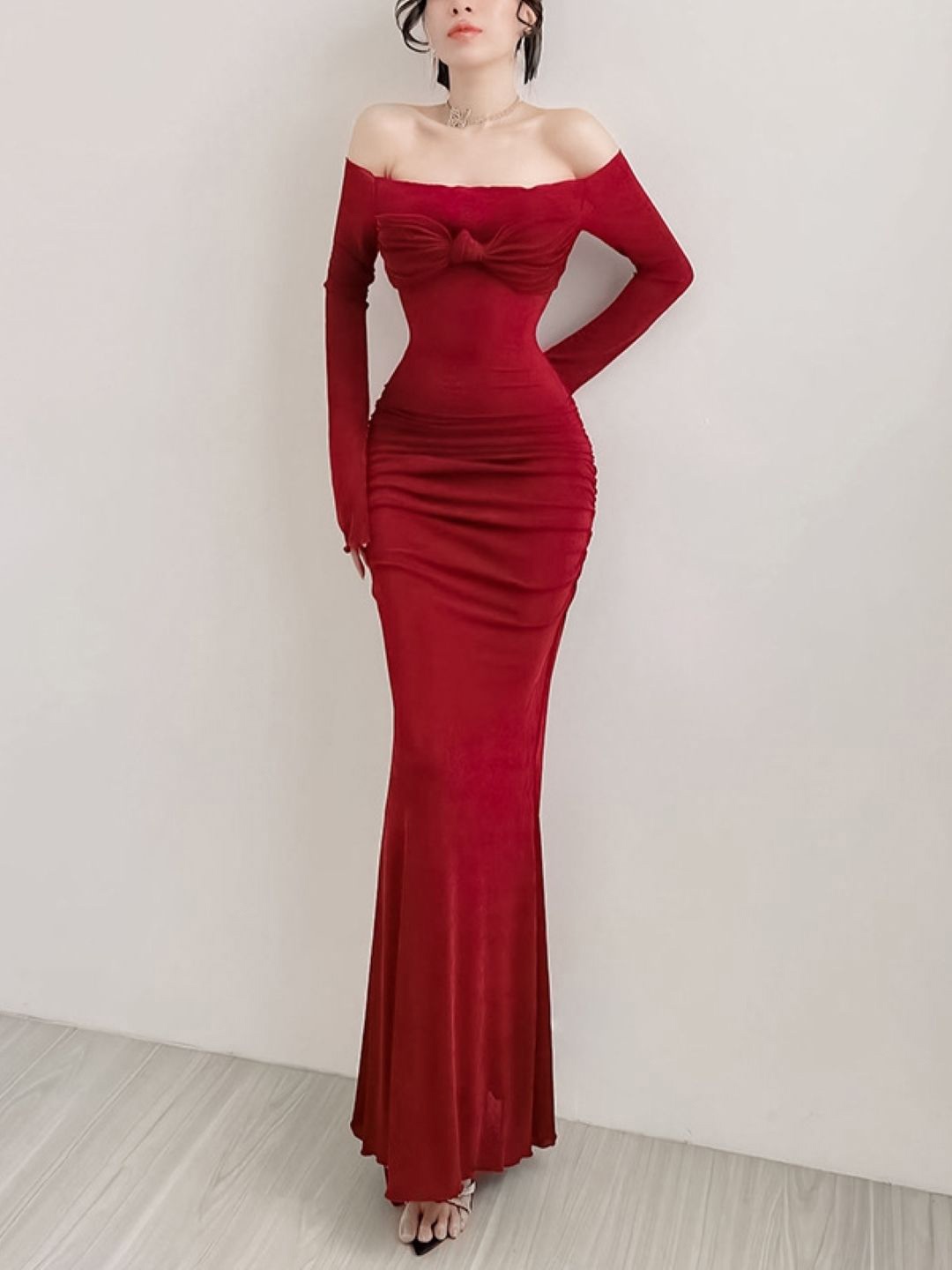 

KPOP Women Off-Shoulder Bodycon Maxi Dress, Red