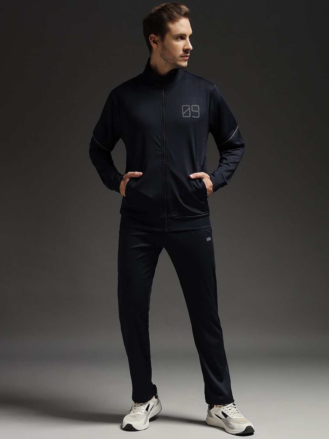 

FCK GOLD Men Mock Collar Long Sleeve Blue Tracksuit, Navy blue