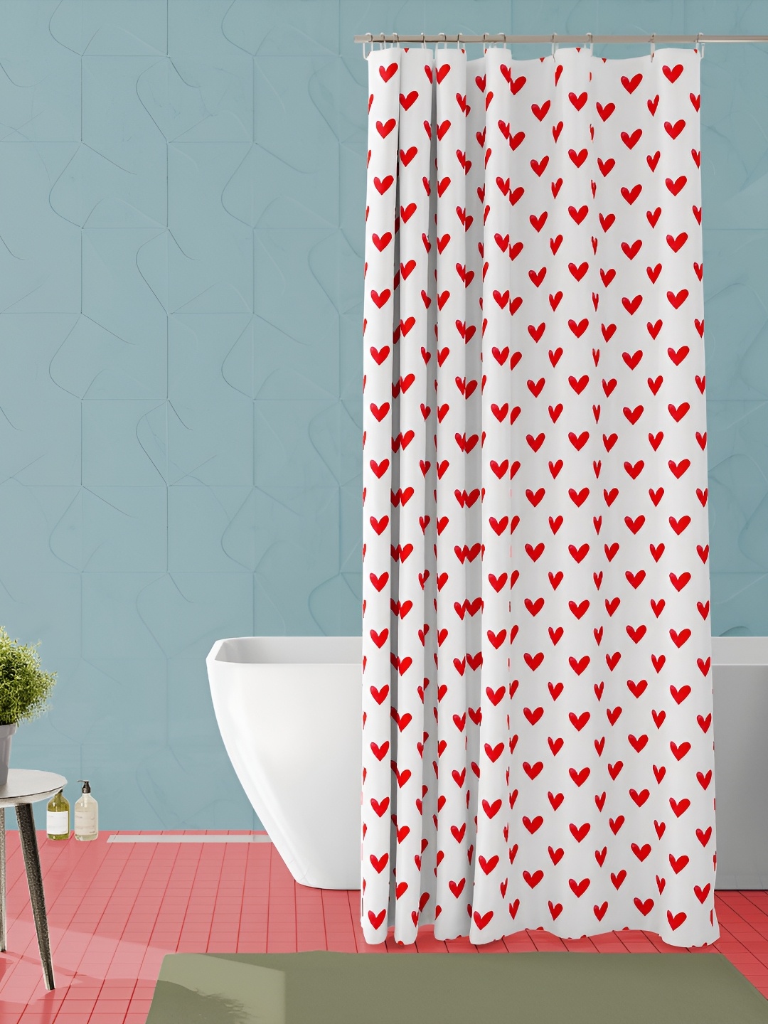 

ArtzFolio White & Red Printed Waterproof Shower Curtain
