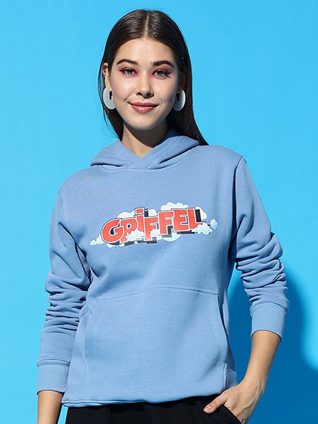 

GRIFFEL Women Printed Hooded Long Sleeves Pullover Sweatshirt, Blue