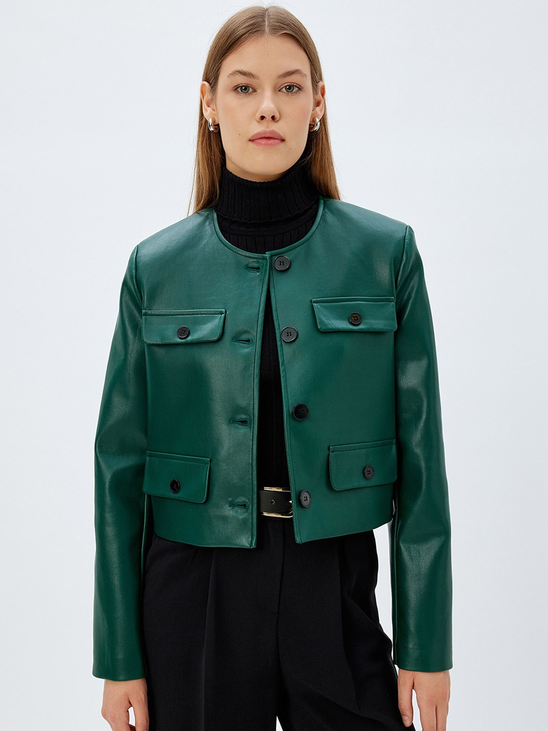 

Koton Mock Collar Long Sleeves Pea-Coat, Green