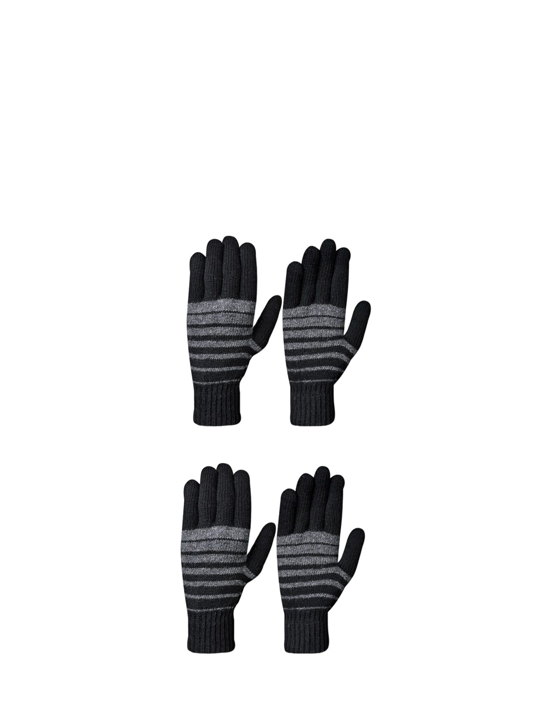 

LOOM LEGACY Men Pack Of 2 Striped Winter Gloves, Black