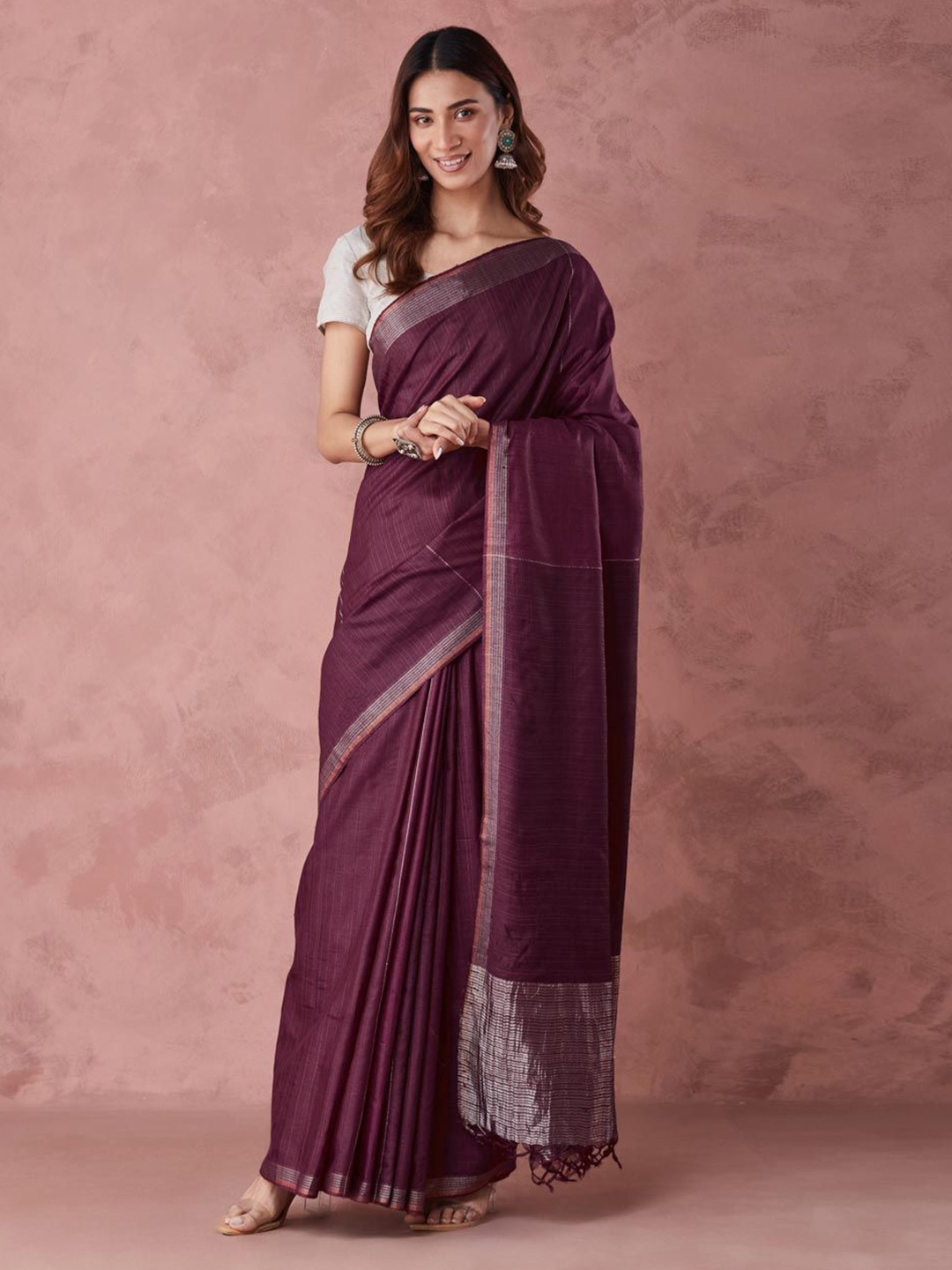 

Fabindia Woven Design Striped Saree, Burgundy
