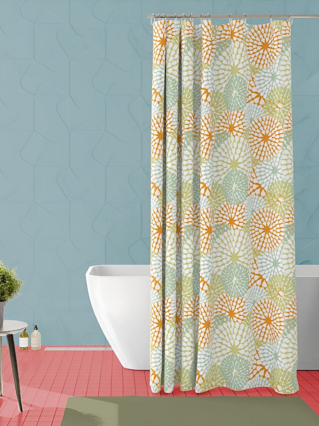 

ArtzFolio White & Orange Printed Shower Curtains