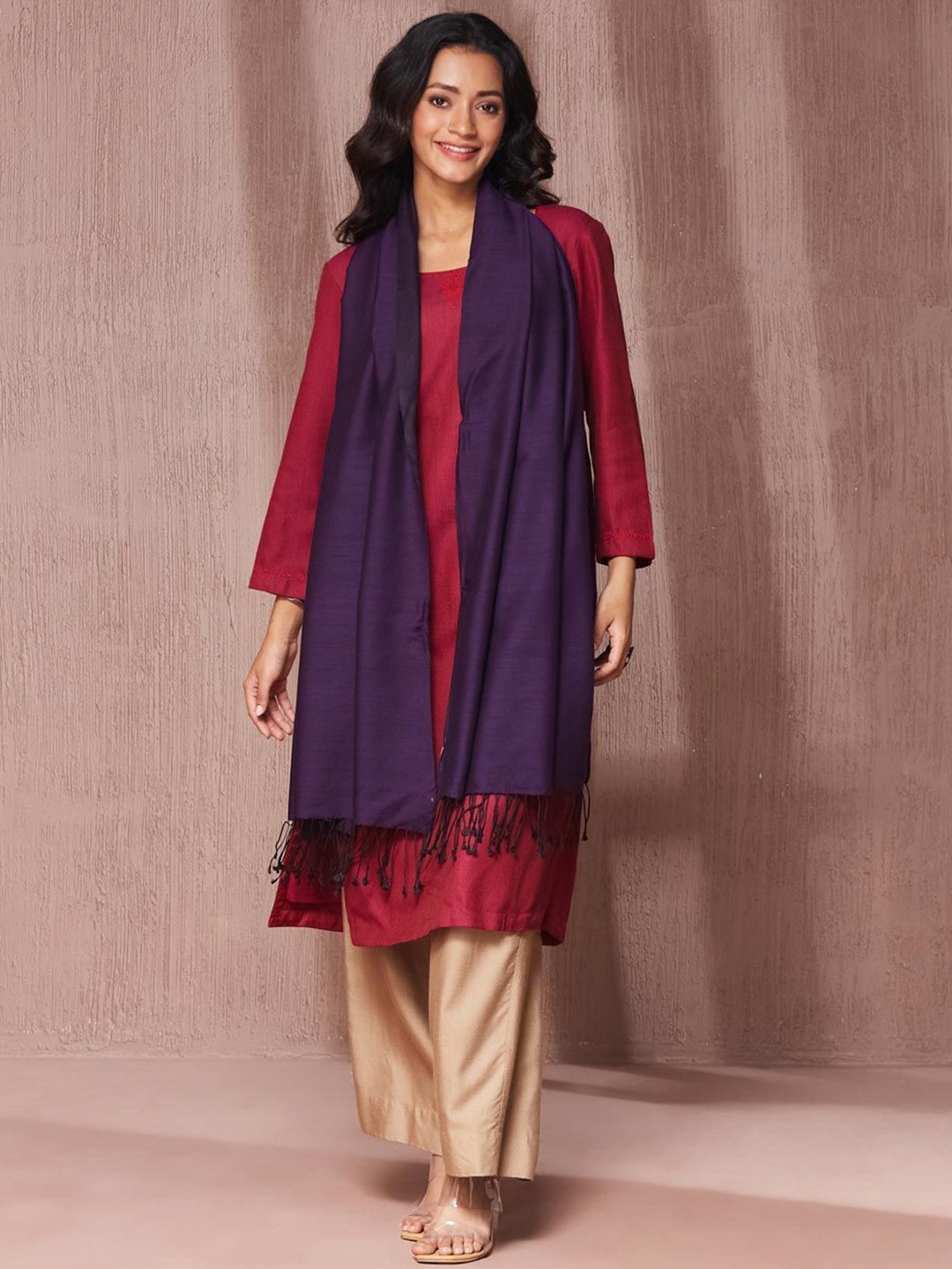 

Fabindia Women Woven Tasselled Stole, Purple