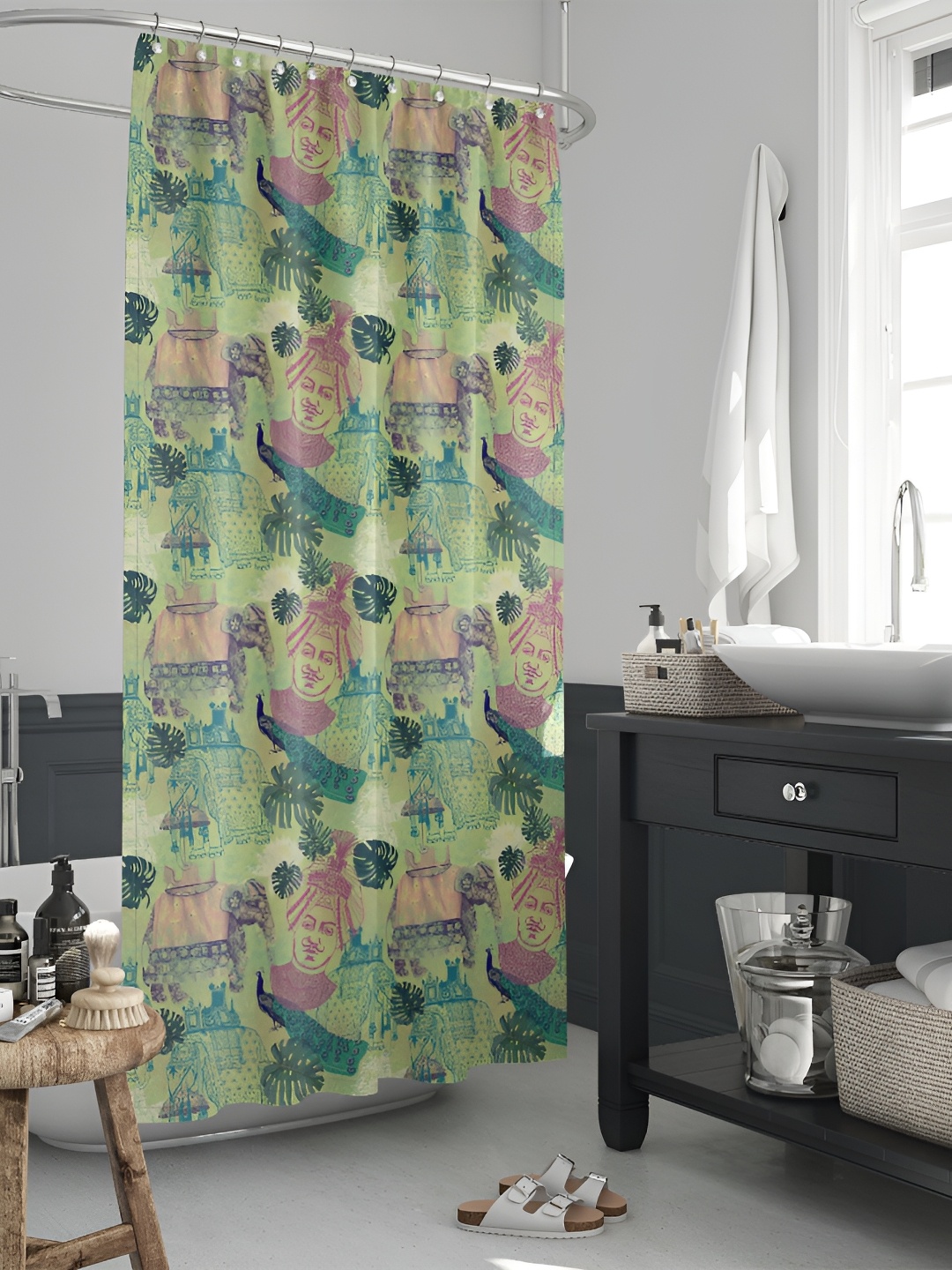 

ArtzFolio Green & Brown Printed Waterproof Shower Curtain