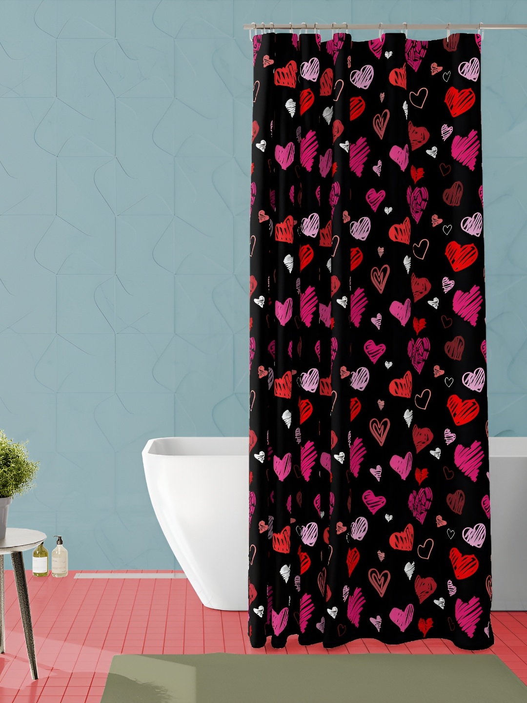 

ArtzFolio Black & Red Printed Waterproof Shower Curtain