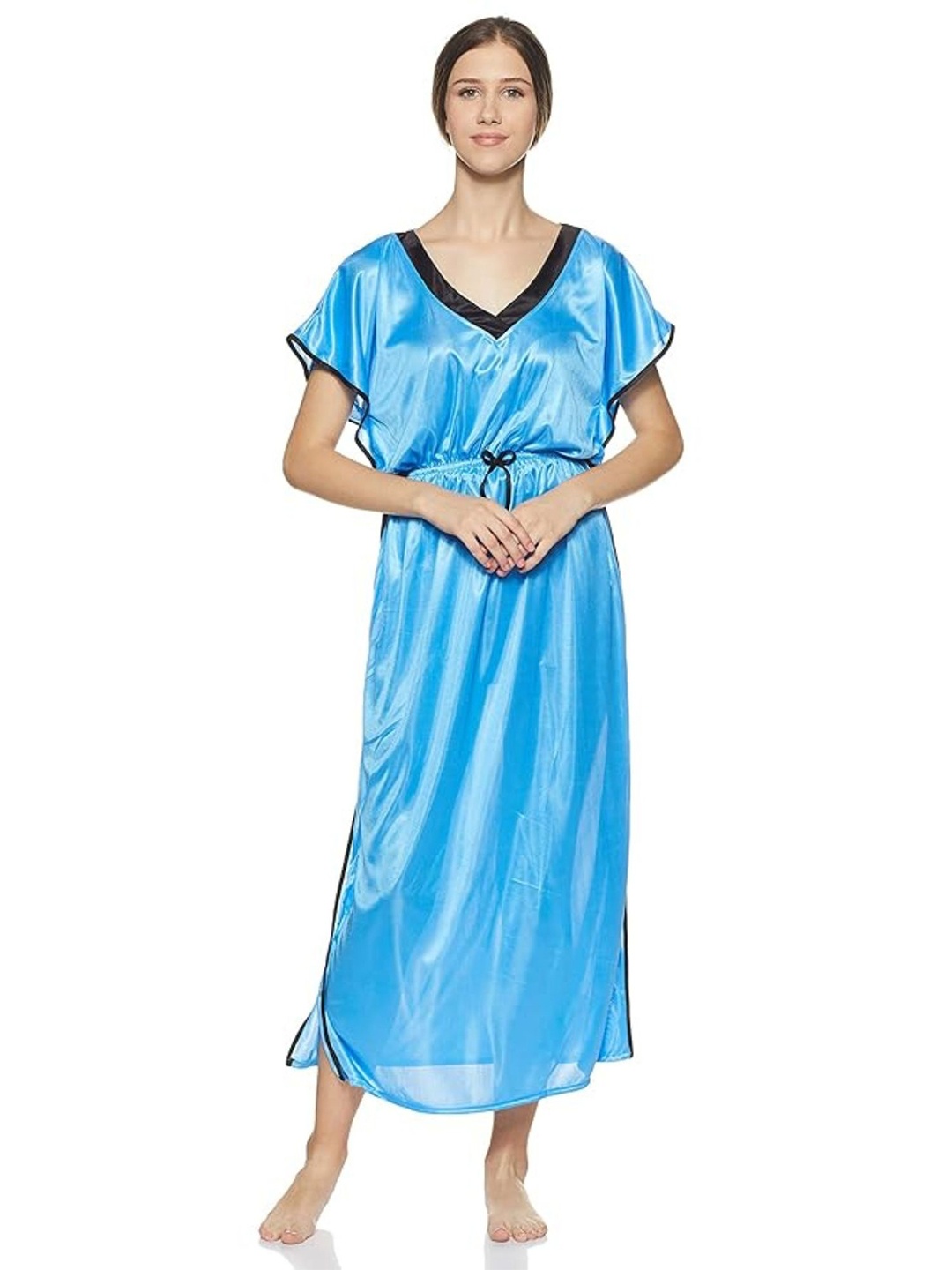 

Noty Women Satin Kaftan Maxi Nightdress, Blue
