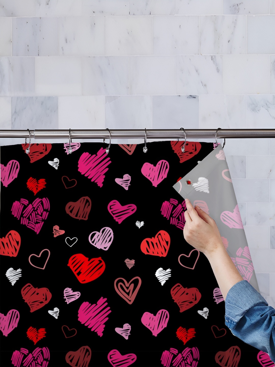 

ArtzFolio Black & Pink Printed Waterproof Shower Curtains