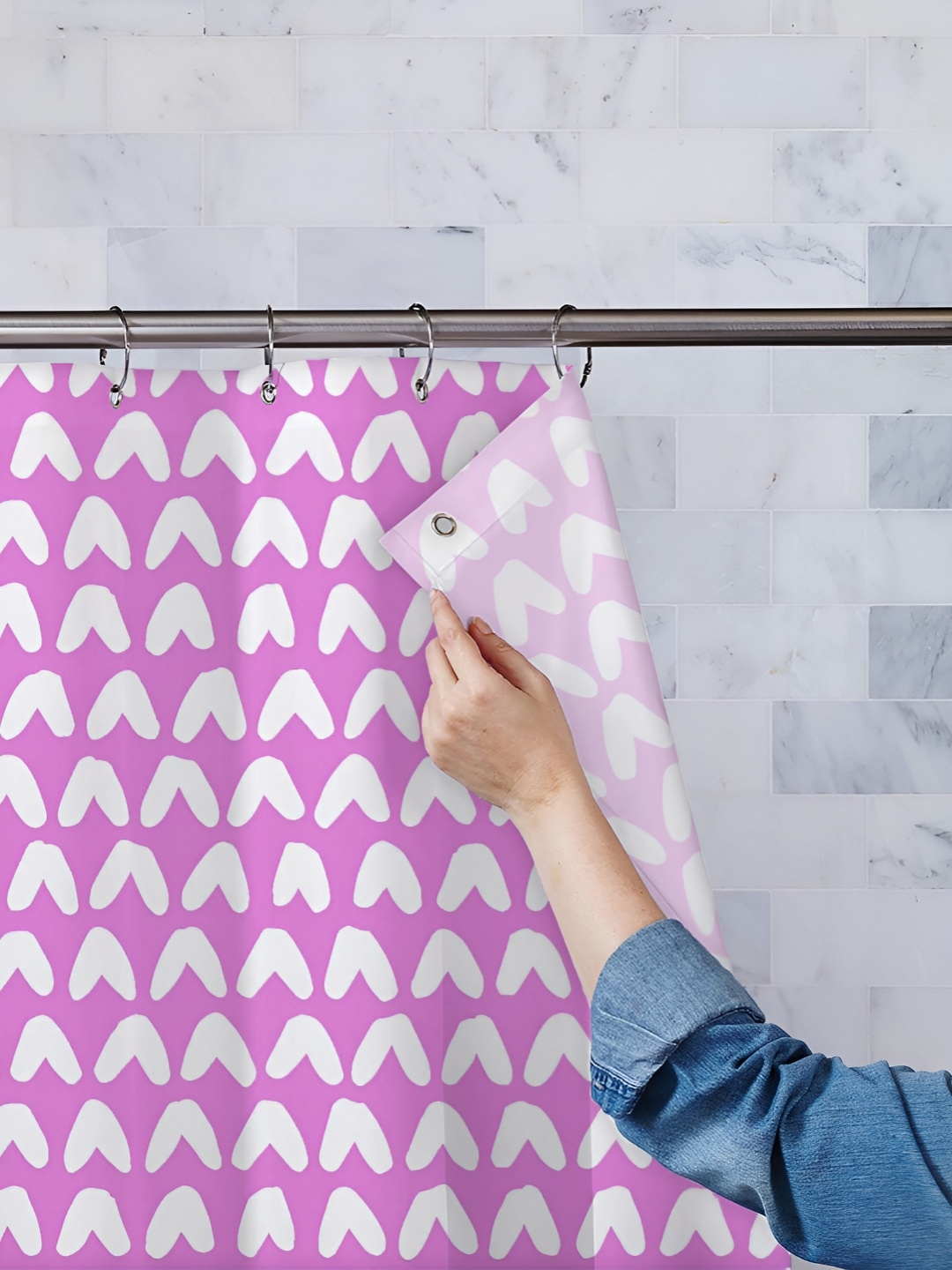 

ArtzFolio Purple & White Printed Waterproof Shower Curtain