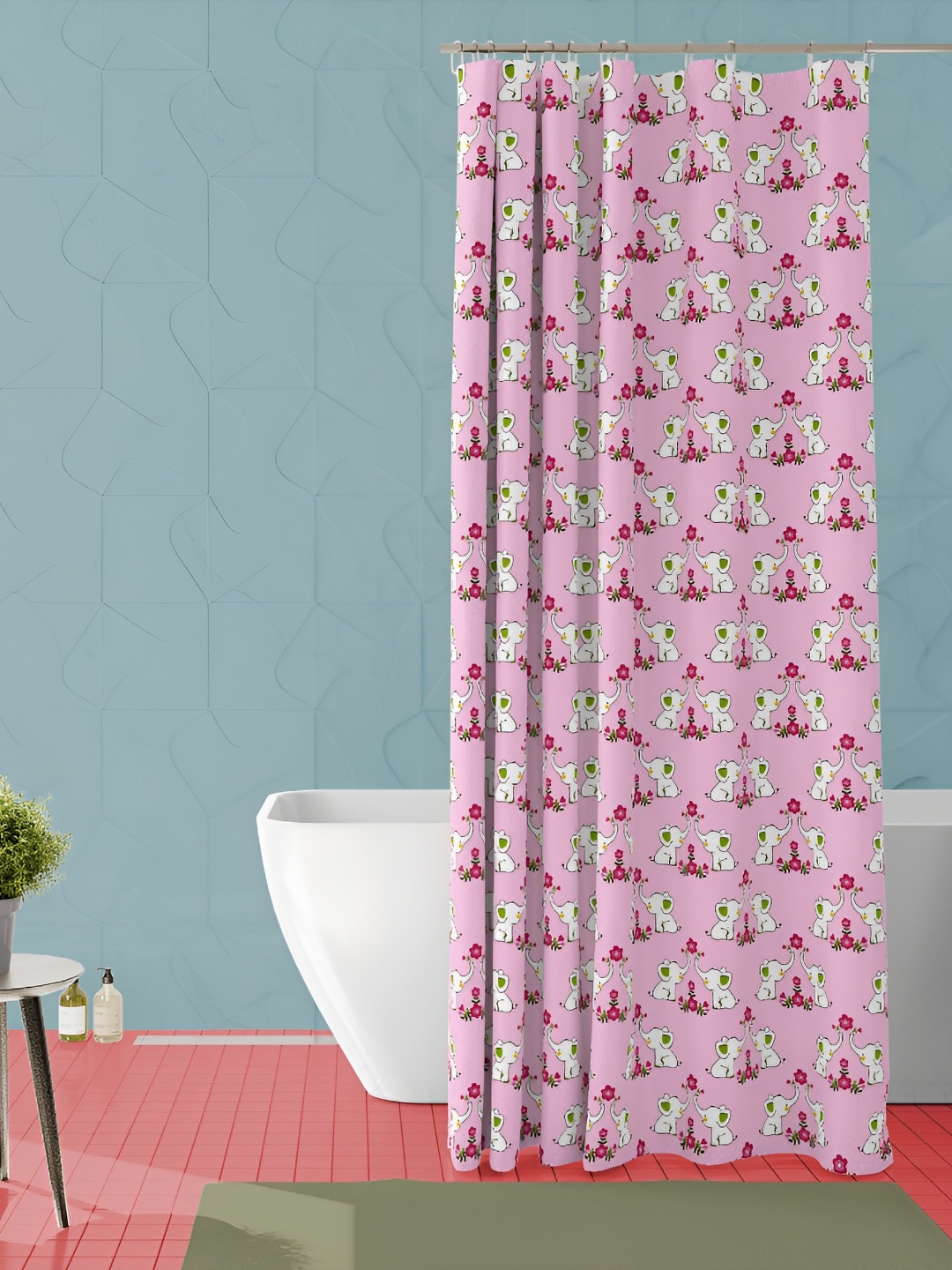 

ArtzFolio White & Pink Floral Printed Waterproof Shower Curtain