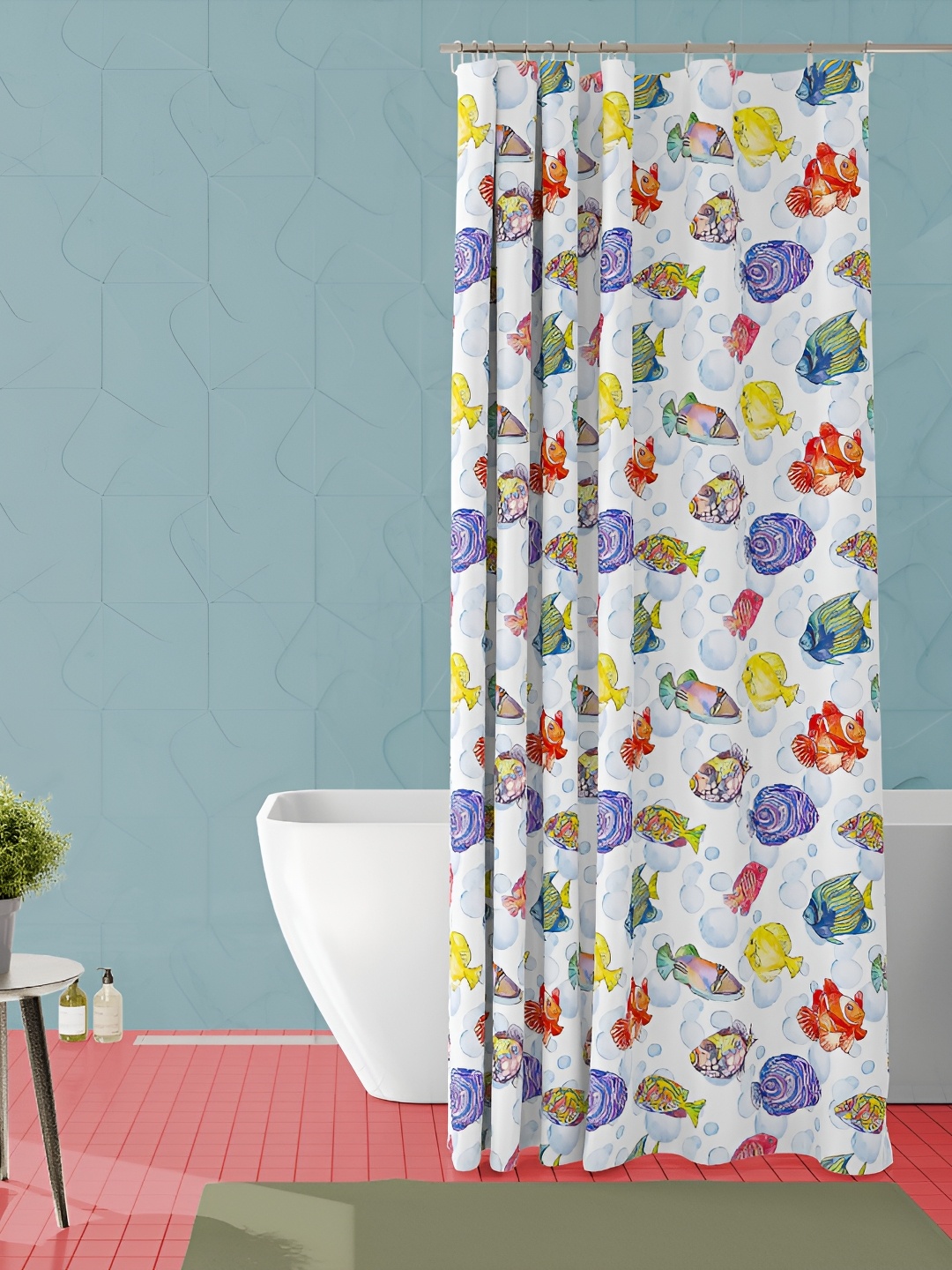 

ArtzFolio White & Blue Printed Water Proof Shower Curtain
