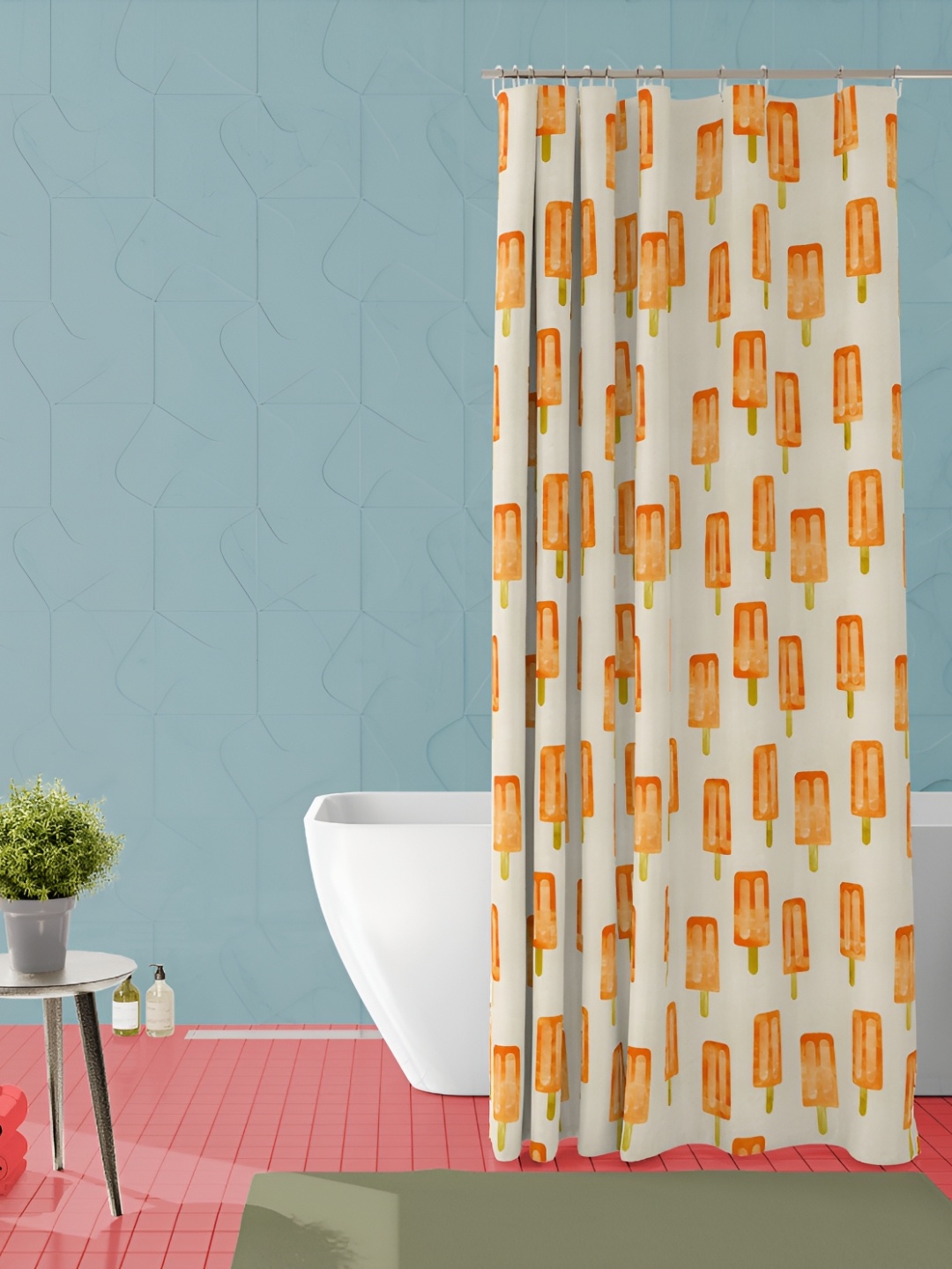 

ArtzFolio White & Orange Printed Waterproof Shower Curtain