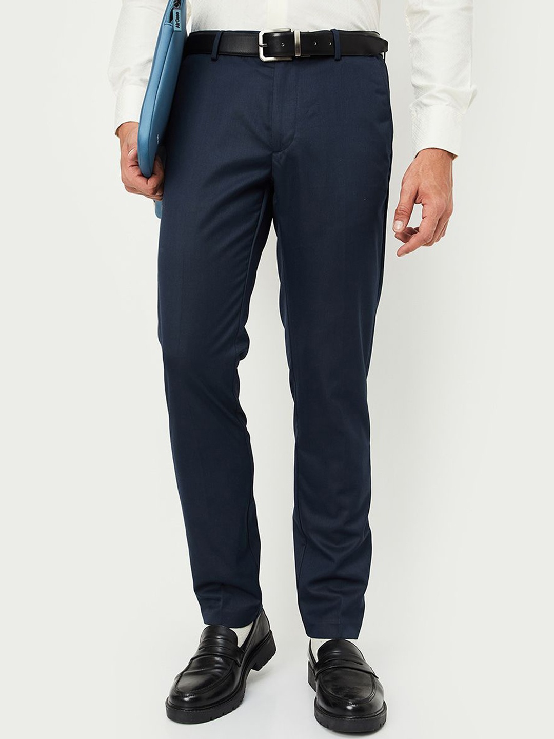 

max Men Mid-Rise Formal Trousers, Blue