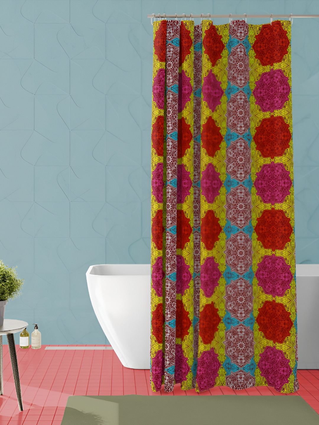 

ArtzFolio Yellow & Red Printed Waterproof Shower Curtain