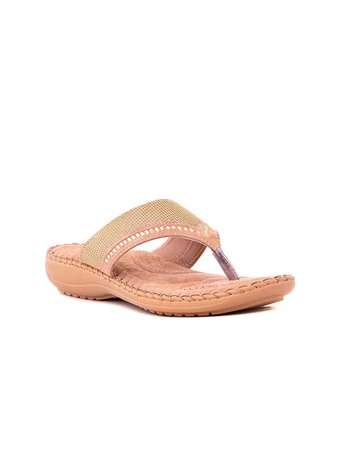 

Khadims Women Casual Western - Embellished T-Strap Flats, Peach