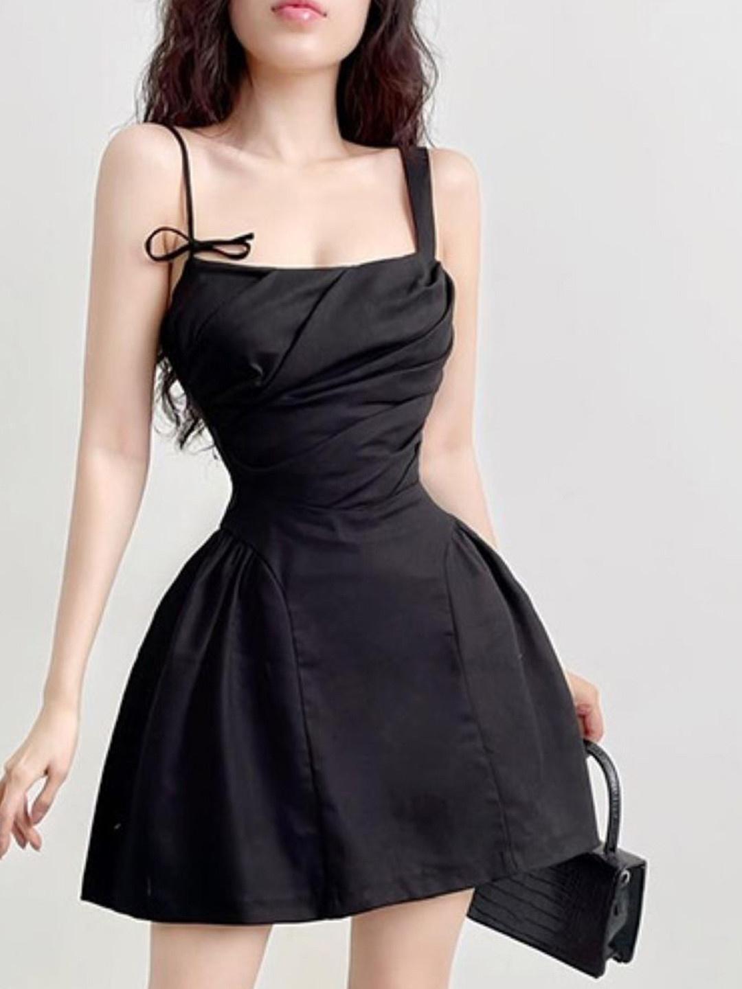 

KPOP Women Shoulder Straps A-Line Dress, Black