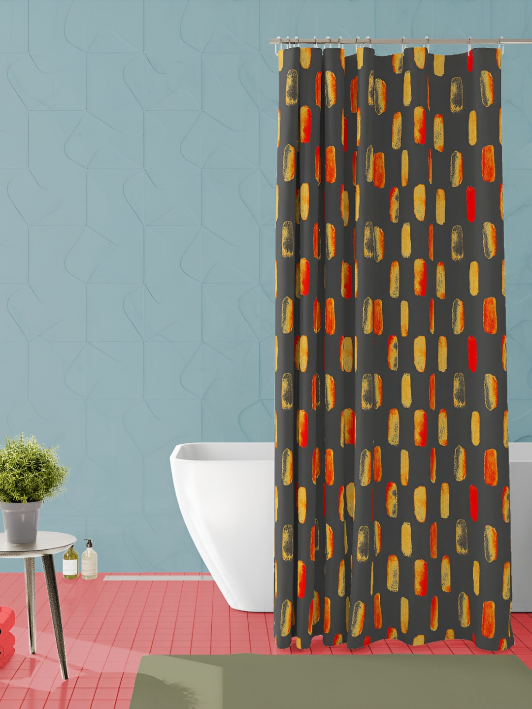 

ArtzFolio Grey & Yellow Printed Waterproof Shower Curtain