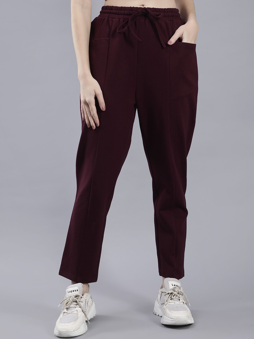 

SAFFE Women Mid-Rise Original Straight Fit Trousers, Maroon