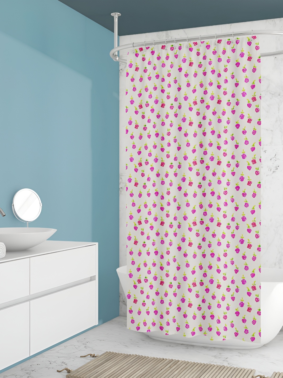 

ArtzFolio Pink & White Printed Waterproof Shower Curtain