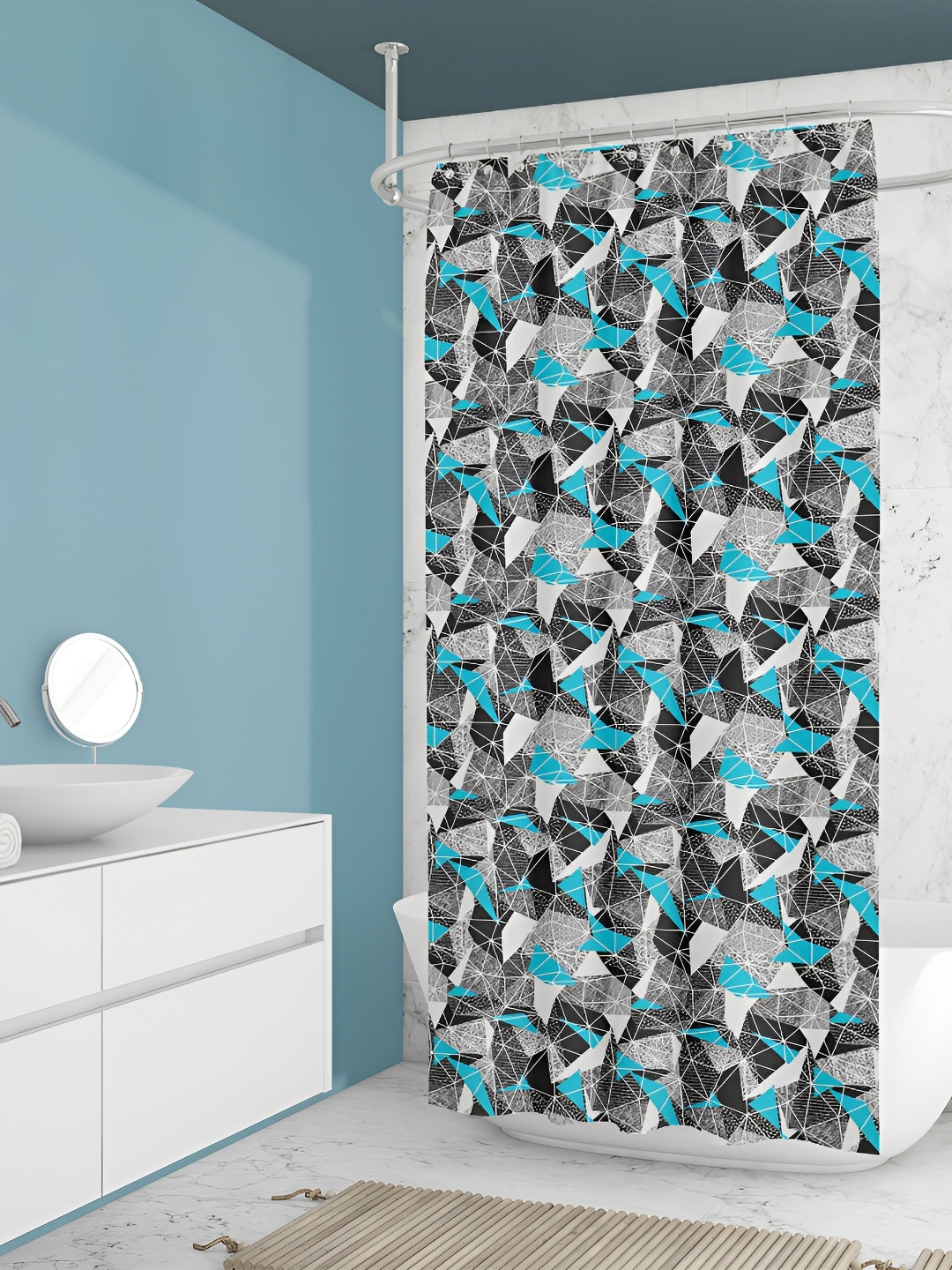 

ArtzFolio Grey & Blue Printed Waterproof Shower Curtain