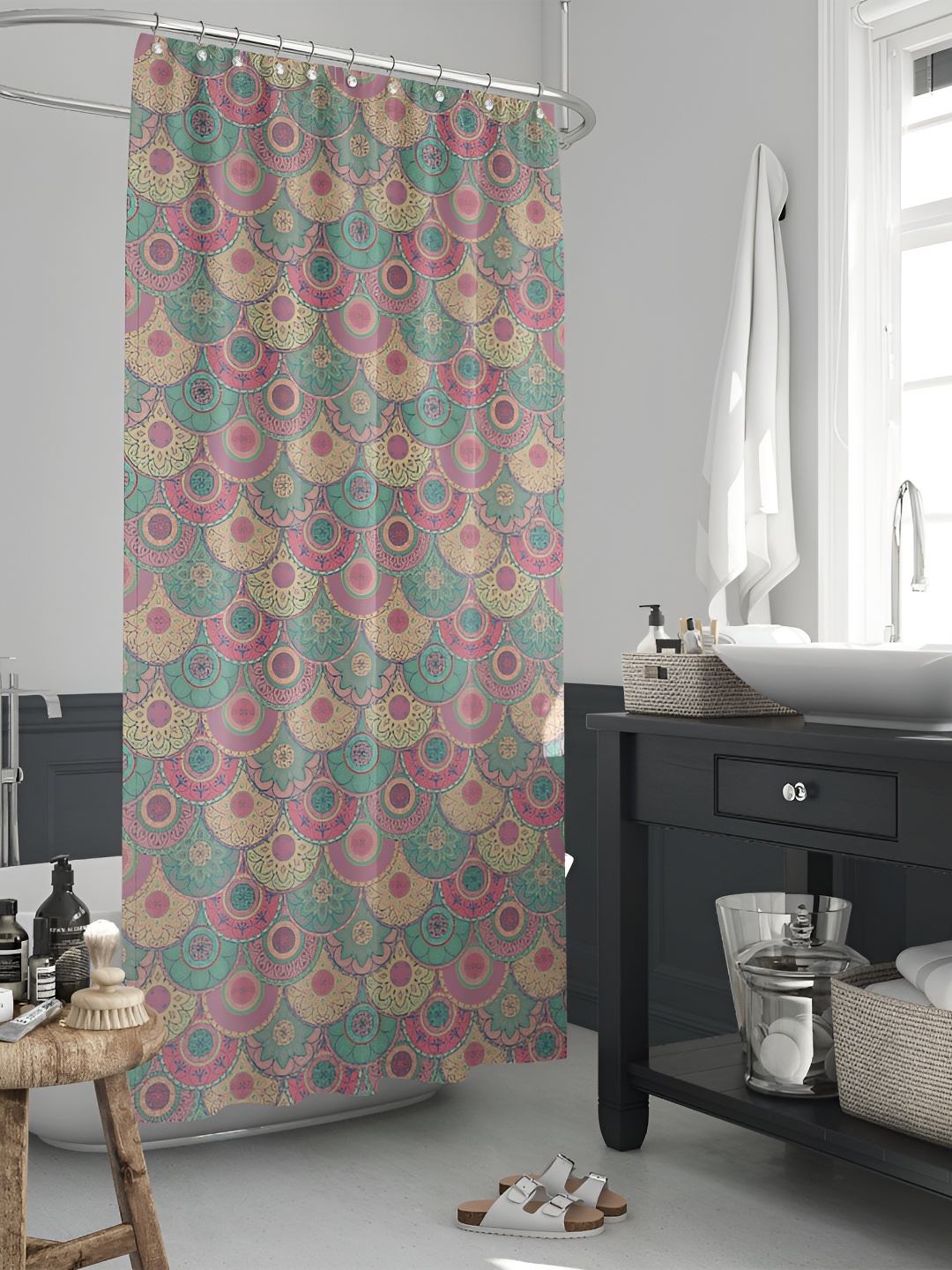 

ArtzFolio Green & Pink Floral Printed Waterproof Shower Curtain