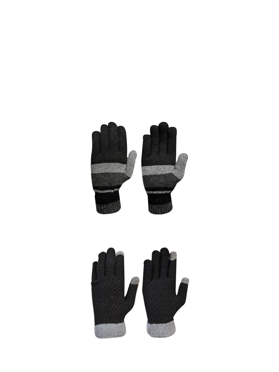 

LOOM LEGACY Men Pack of 2 Patterned Acrylic Winter Gloves, Black