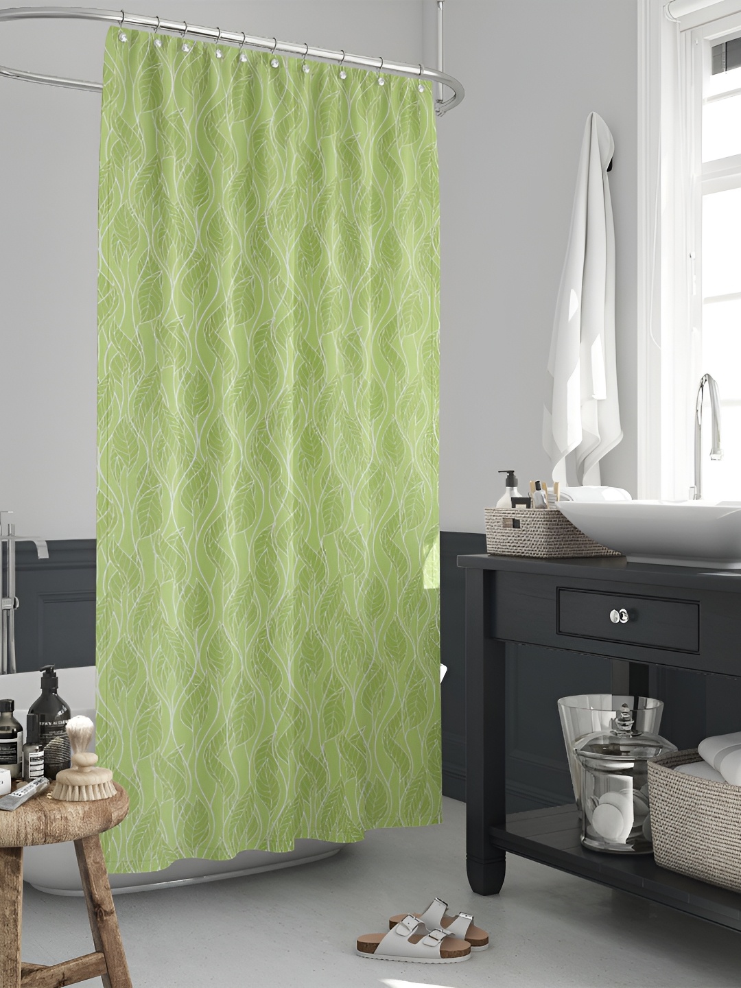 

ArtzFolio Green & White Floral Printed Waterproof Shower Curtain