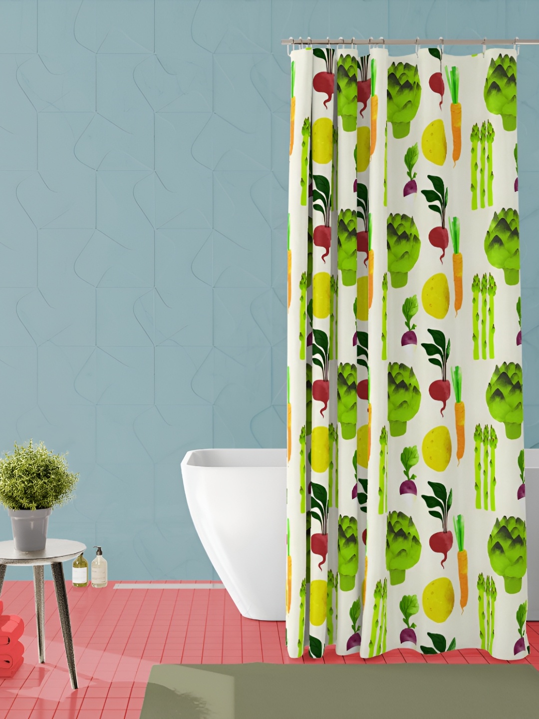 

ArtzFolio White & Green Printed Waterproof Shower Curtain