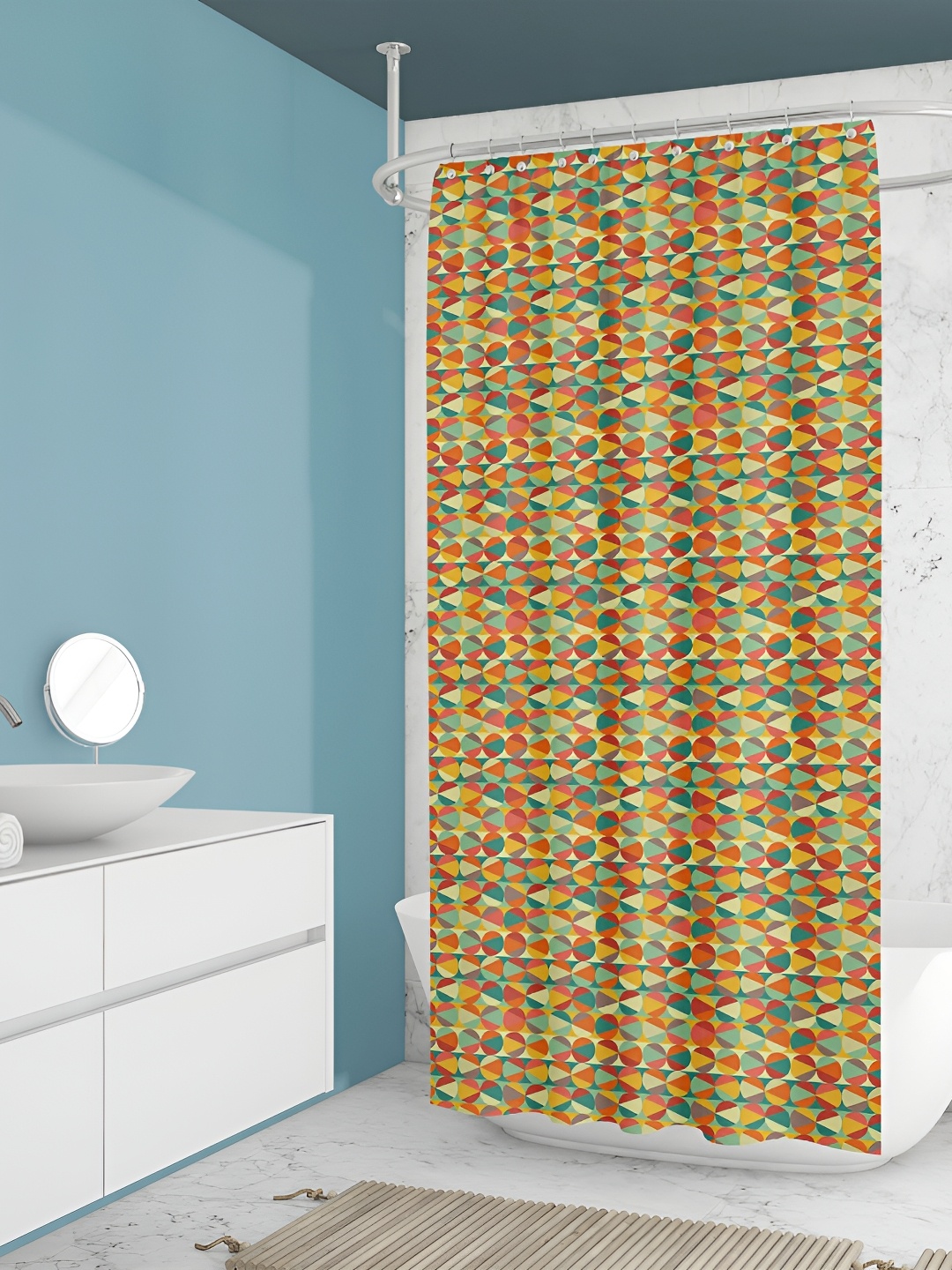 

ArtzFolio Green & Red Geometric Printed Waterproof Shower Curtain