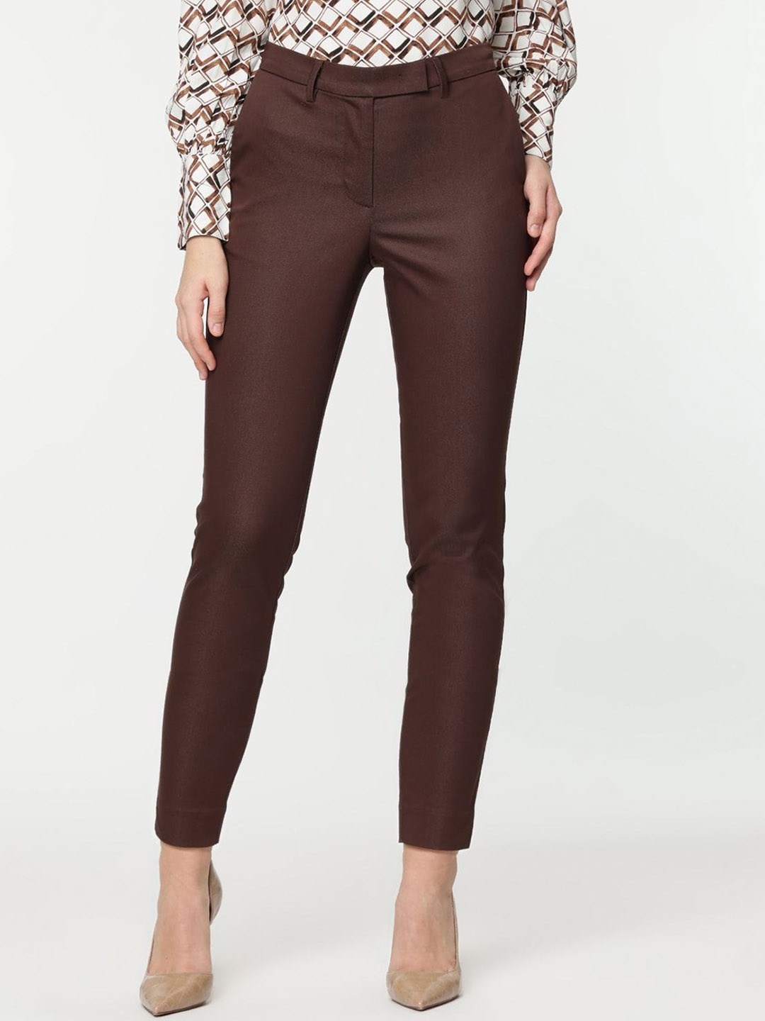 

Marks & Spencer Women Slim Fit High-Rise Trousers, Brown