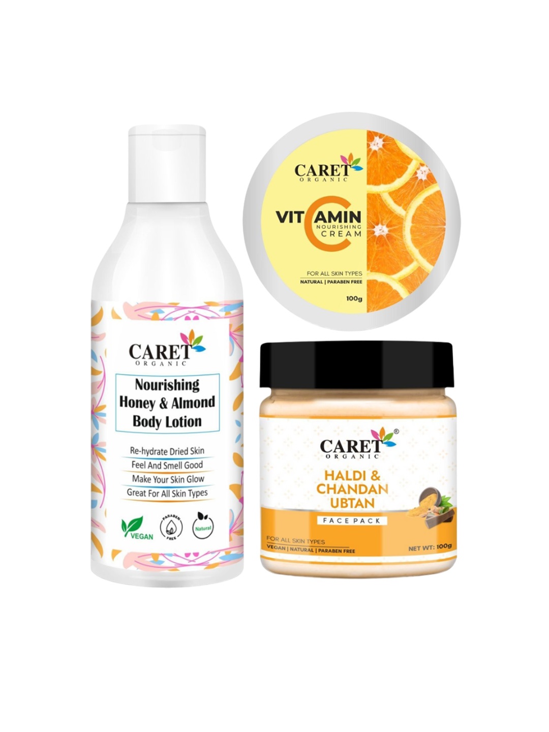 

CARET ORGANIC Set of 3 Pieces Body Lotion With Ubtan & Vitamin C Cream, White
